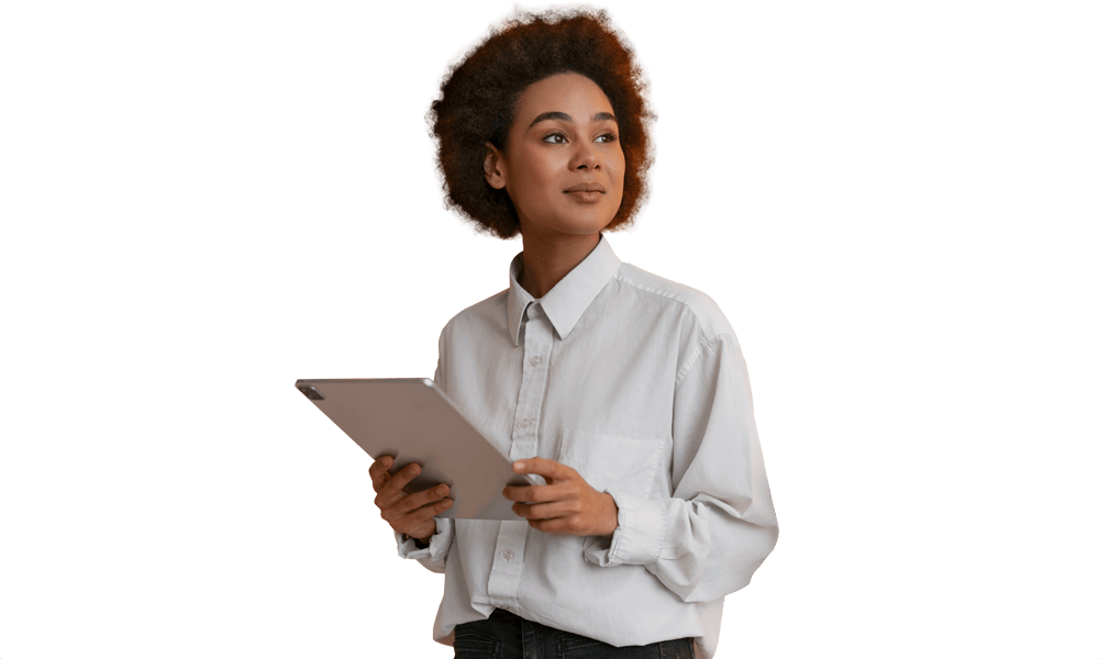 Leadership Coaching Program Overview Young Woman Holding iPad