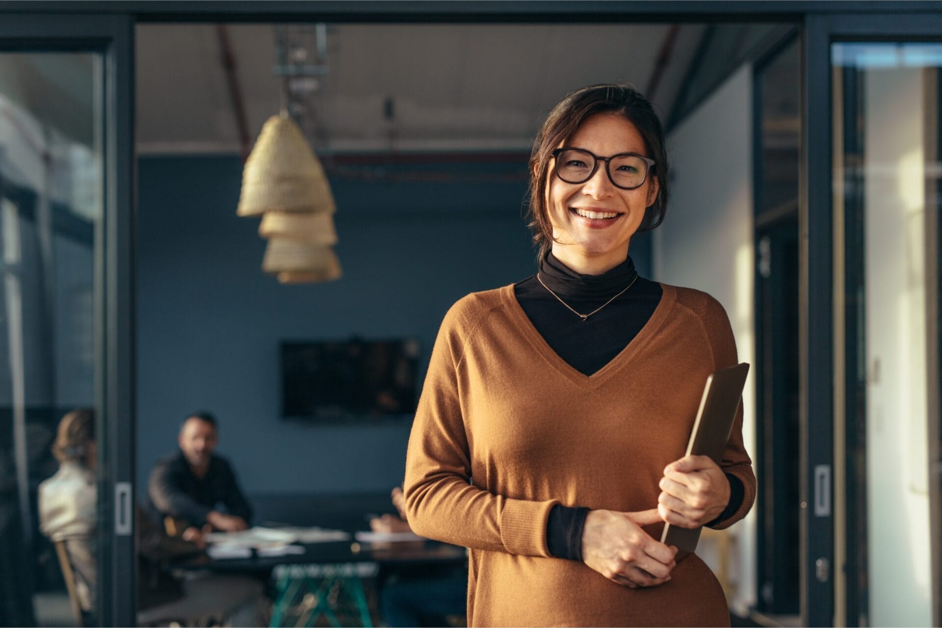 woman outside meeting room