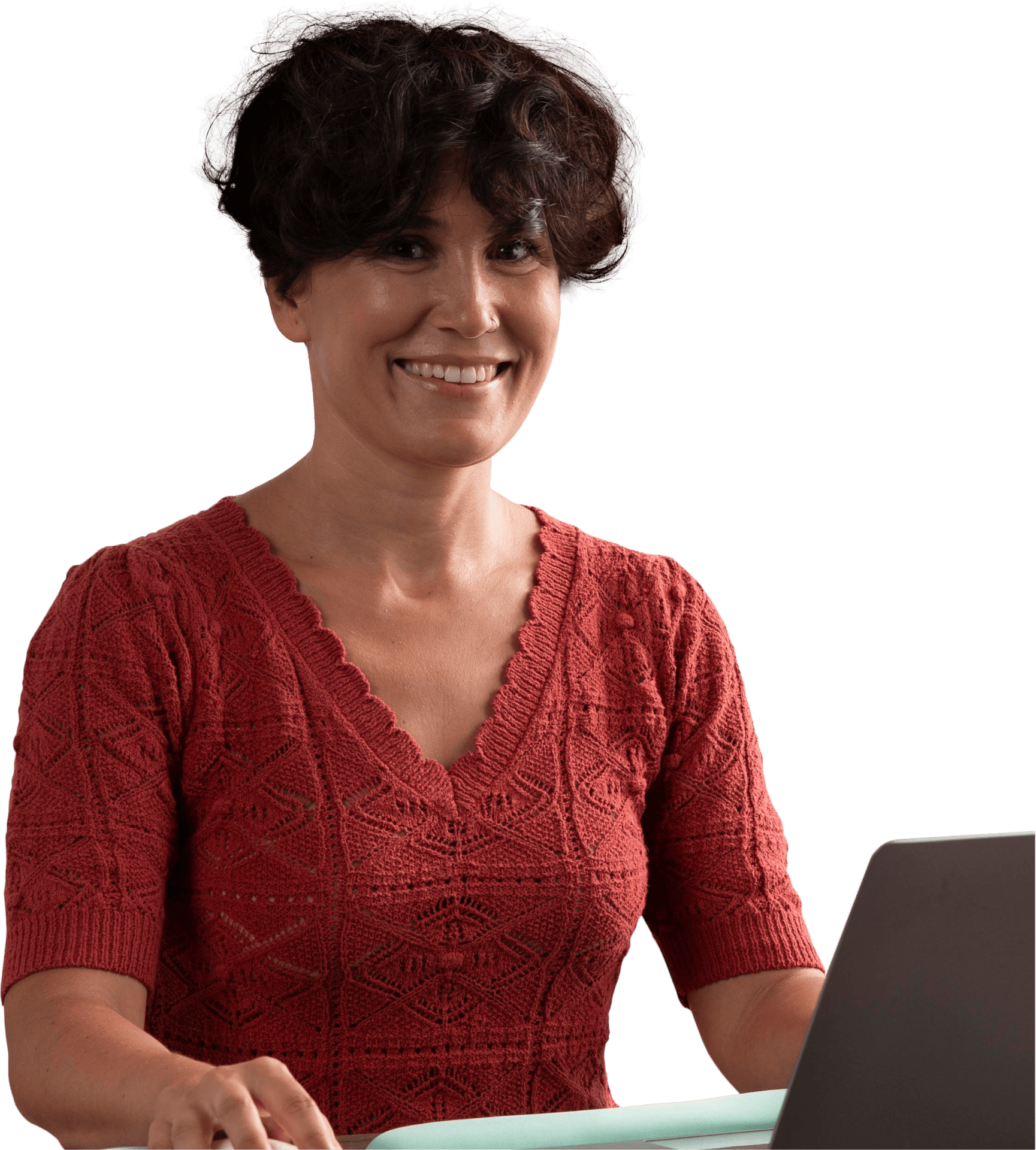 A working working on her laptop