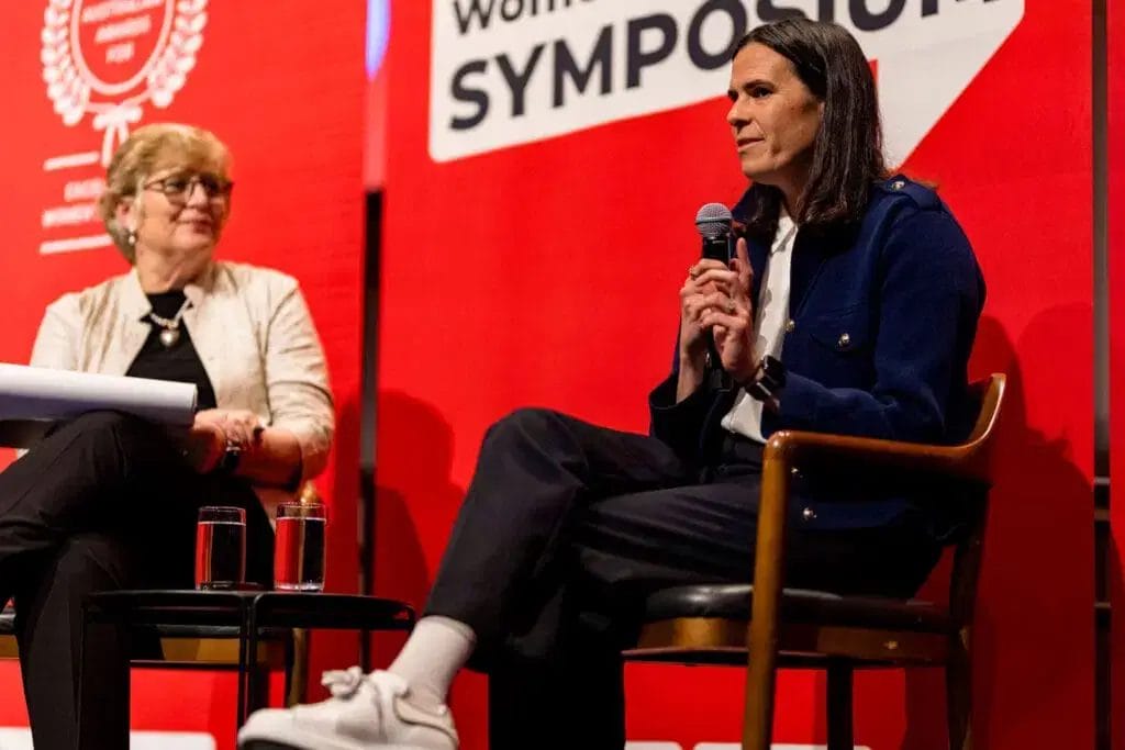 Lydia Williams OLY speaking with Dr Janet Smith at the Australian Women's Leadership Symposium Adelaide