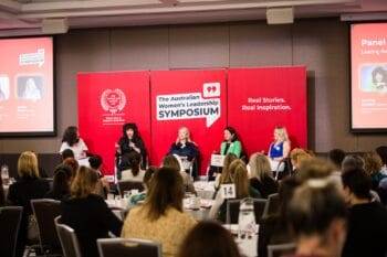 Our speakers having a panel discussion on stage at the Brisbane Symposium